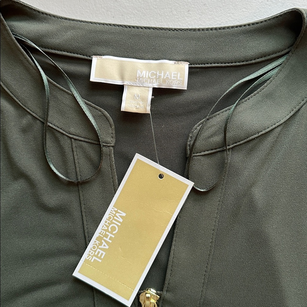 NWT Michael Kors Dark Green Long Sleeve Dress Size M. - Picture 14 of 16